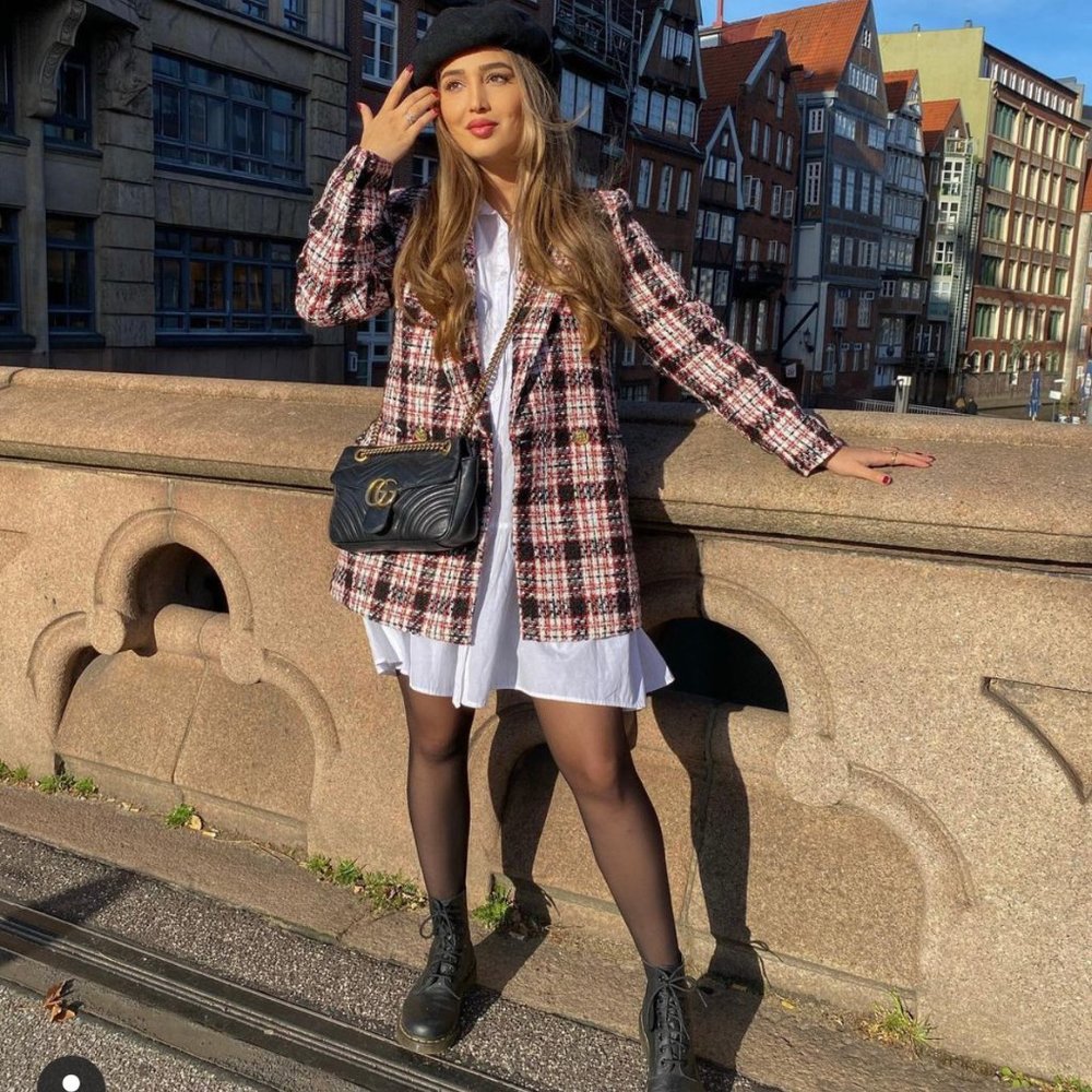 ZARA PLAID DOUBLE BREASTED BLAZER JACKET TWEED